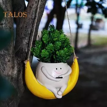 Качающийся цветочный горшок из смолы с подвесной головкой в виде лица, желтый цветочный горшок с дренажным отверстием для суккулентных комнатных и уличных растений жёлтый