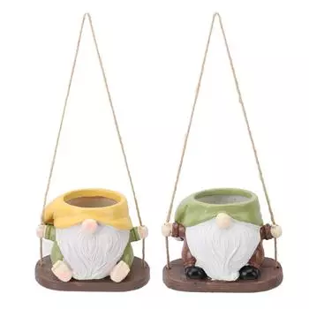 Качающийся горшок для растений из смолы, симпатичная фигурка безликого гнома, декоративное подвесное кашпо для внутреннего и наружного использования Yellow Green