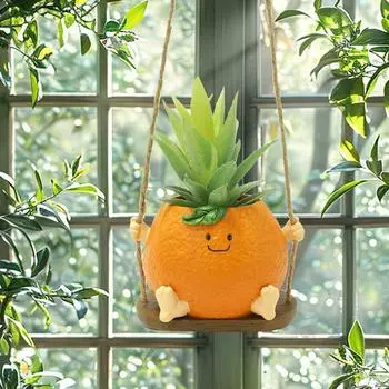 Качающийся горшок для растений с изображением смайлика, подвесной качающийся горшок для растений с изображением смайлика, симпатичный горшок для растений в помещении и на улице, суккулентный горшок