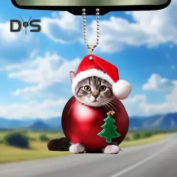 Качающийся кот, подвесное украшение для зеркала автомобиля, в рождественской шапке, украшение для автомобиля, акриловые универсальные аксессуары для салона автомобиля C