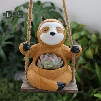 Качающийся ленивец, подвесной горшок для суккулентов, милое животное, кашпо из смолы, ручной работы, ленивец, горшок для растений для любителей растений, комнатные уличные растения, суккуленты A