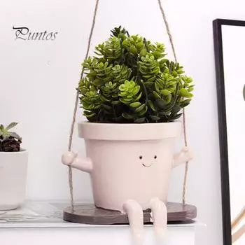 Качающийся лицевой горшок для цветов с полимерной головкой, подвесной цветочный горшок с дренажным отверстием, комнатный и уличный суккулентный горшок, подарок для мам-любителей садоводства бежевый