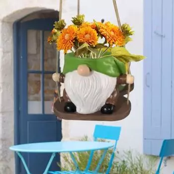 Качели Безликий Гном Цветочный Горшок Смола Фигурка Гнома Устойчивый к атмосферным воздействиям Крытый Открытый Овощной Травяной Горшок Для Сочных Горшков Домашний Балкон Садовое Украшение зелёный