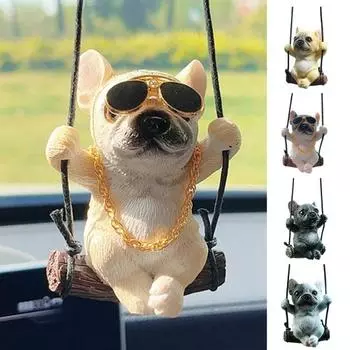 Качели Бульдог Подвесное украшение Зеркало заднего вида автомобиля Реалистичная собака Подвесное украшение Фигурка животного из смолы Подвеска Аксессуары для салона автомобиля G