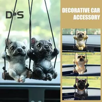 Качели Бульдог Подвесное украшение Зеркало заднего вида автомобиля Реалистичная собака Подвесное украшение Фигурка животного из смолы Подвеска Аксессуары для салона автомобиля G