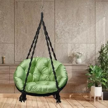 Качели для балкона/качели-гамак/Джула для взрослых на открытом воздухе/грузоподъемность 150 кг/включает большую зеленую подушку для сидения(Черный-32дюйма)