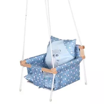 Качели для детей, детские качели, подвесные для дома и улицы, детские деревянные качели, детские садовые качели, джула для детей с 2 подушками (Голубая лисица)