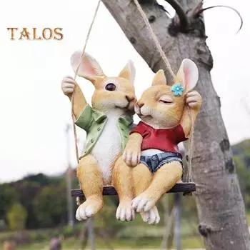 Качели Кролик Украшение Смола Кролик Пара Подвесное Украшение Пасхальный Сад Кролик Фигурки с Шнурком для Патио Двор Ветки Стены В Помещении Rabbit