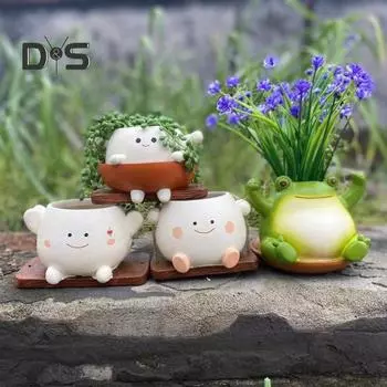 Качели с улыбающимся лицом, горшок для цветов, фигурка из смолы, устойчивый к атмосферным воздействиям, в помещении, на открытом воздухе, овощные травы, сочный цветочный горшок, украшение для дома, балкона и сада B