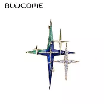 Качественная брошь Blucome с медной звездой, эмалированные булавки для женщин и мужчин, костюм, шарф, булавки для хиджиаба синий