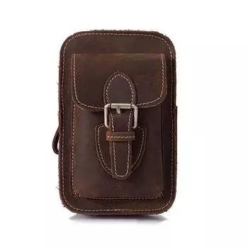Качественная кожаная мужская повседневная дизайнерская модная многофункциональная сумка-мессенджер с крючком, поясная сумка на пояс темно-коричневого