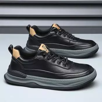 Качественная мужская повседневная обувь из натуральной кожи Мужская спортивная обувь Удобная износостойкая мужская обувь на платформе Zapatos Para Hombre 38 чёрный