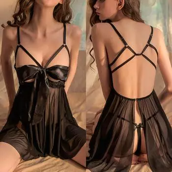 Качественная сексуальная женская одежда для сна, горячее нижнее белье, шелковая лента, открытый бюстгальтер, перспективное платье Babydoll с открытой спиной, эротическая одежда для ночного клуба One Size