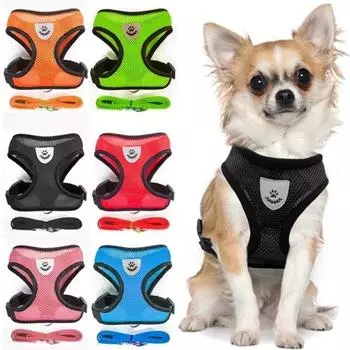 Качественная шлейка для маленьких собак и кошек + сетчатый жилет для домашних животных, светоотражающий регулируемый M красный