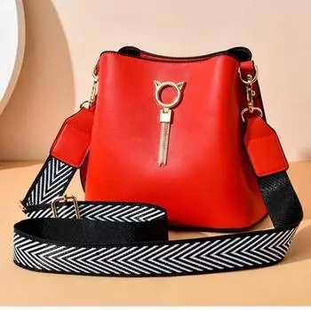 Качественная женская кожаная сумка-ведро с широким ремешком, модные дизайнерские женские сумки через плечо