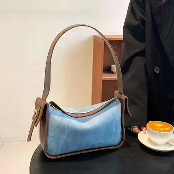 Качественные джинсовые сумки через плечо для женщин, контрастные цвета, сумка-хобо под мышкой, новые модные кошельки и сумки через плечо 26x16x9cm