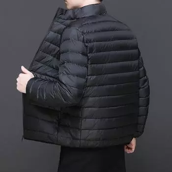 Качественные легкие и тонкие пуховики не спадают мужские воротники-стойки зимой, новые модели легкие M чёрный