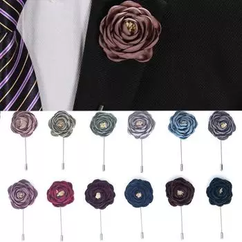 Качественные мужские аксессуары из розового цветка, ручная работа, бутоньерка из ткани, булавка для лацкана, брошь-цветок 10