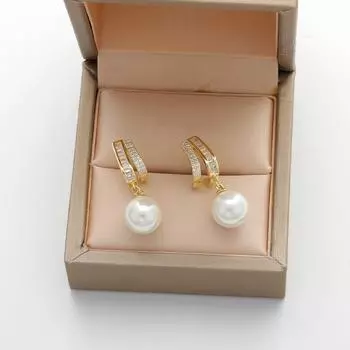 Качественные роскошные серьги с цирконом, висячие серьги из серебра 925 пробы с белым жемчугом для женщин, изысканные ювелирные изделия золотого цвета U-образной формы