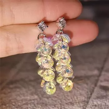 Качественные серьги из стерлингового серебра 925 пробы, ювелирные изделия для девочек, модные длинные серьги с кристаллами и блестками для женщин, серебряные серьги-капли