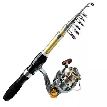 Качественные спиннинговые снасти 1,5-2,1 м портативная телескопическая комбинированная удочка с 5,2:1 набор катушек, дорожные морские удочки, быстрая удочка для ловли карпа и форели 1.5M золотой