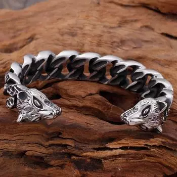 Качественные ювелирные изделия из нержавеющей стали, браслет с головой волка, браслет-манжета, мужские браслеты и браслеты в стиле ретро, подарки дружбы для него, 2022 66MM
