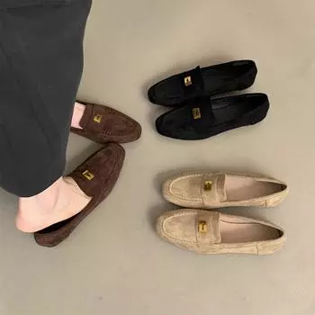 Качественные замшевые кожаные мокасины женские повседневные туфли на плоской подошве с металлическим декором без застежек мюли весна-лето прогулочная обувь для бега женская 35