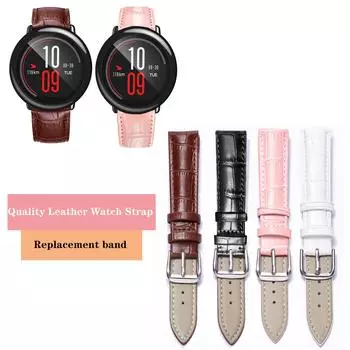 Качественный кожаный ремешок для часов Huami Amazfit PACE GTS GTR 4 3 Pro 2 mini bip Stratos 2 2S 3, сменный ремешок Band width 20mm белый