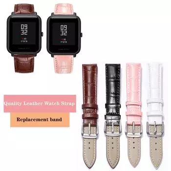 Качественный кожаный ремешок для часов Huami Amazfit Bip Lite Bip SU Pro 3Pro GTR GTS 4 3 2 mini Сменный ремешок 20mm band for Amazfit белый