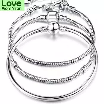 Качественный серебряный браслет-змея 925 пробы, аутентичный европейский браслет с подвесками для женщин, изготовление ювелирных изделий своими руками 21cm