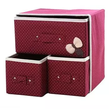 Качественный складной ящик для хранения из нетканого материала с 3 утолщенными ящиками для трусов носков бюстгальтеров всякой всячины New High Blue Home