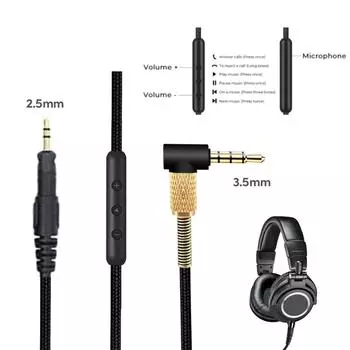 Качественный сменный кабель 3,5 мм на 2,5 мм для провода гарнитуры M40X/M50X, улучшенное качество звука, кабель гарнитуры