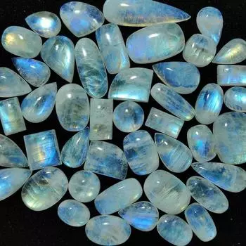 Качество AAA 500 карат, 28-32 шт., яркий синий лунный камень, кабошон смешанной формы, свободная форма, лунный камень, кабошон, полированный драгоценный камень для ювелирных изделий Free Size синий
