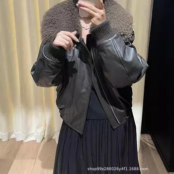 Качество Nanyou 24 осень и зима новый ретро литературный меховой воротник подбитый хлопок утолщенный теплый кожаный жакет короткое пальто для женщин S чёрный