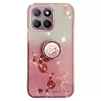 KADEM Чехол-подставка с кольцом из ТПУ с градиентным блеском и цветочным узором для Honor X8 5G/X6 4G/70 Lite 5G Rose Gold