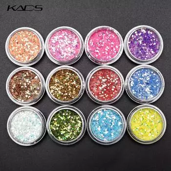 KADS 12 шт./компл., блестящая пудра для ногтей, пигментная пудра, украшения для ногтей, аксессуары для ногтей, маникюрные инструменты, пудра для ногтей