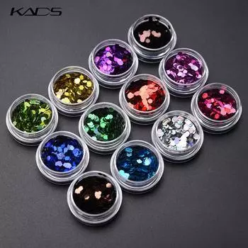 KADS 12 шт./компл., ослепительная блестящая пудра для ногтей, пыль, порошок для дизайна ногтей, аксессуары для украшения ногтей, блестящие цвета