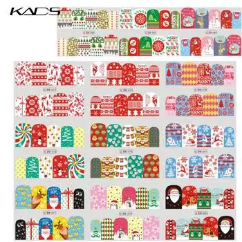 KADS 12 шт./компл., Рождественский дизайн, Санта-Клаус, Лось, снег, наклейки для ногтей, маникюр, водная наклейка, наклейки для дизайна ногтей