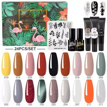 KADS 25 шт. набор гель-лаков для ногтей штамп пластина черный белый серебряный штамповка гель-лак верхний базовый слой листья цветок штамп шаблон набор