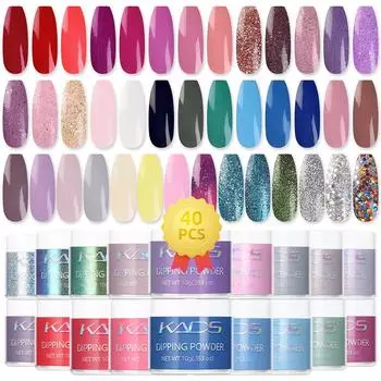 KADS 40 шт./компл. набор пудры для окунания ногтей, красочная голографическая блестящая пудра для дизайна ногтей, телесный розовый пигмент для ногтей, пудра