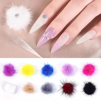 KADS 5 шт., пушистые помпоны для ногтей, украшения, магнитный съемный помпон для дизайна ногтей, очаровательный плюшевый шарик для 10 цветов, плюшевый шарик для ногтей 01