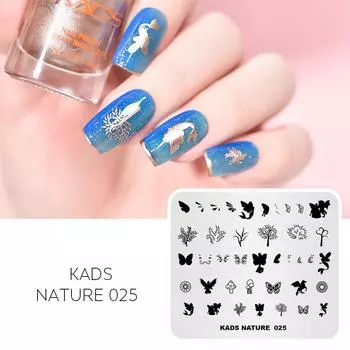 KADS 7*8 см шаблон для дизайна ногтей с узором бабочки, прямоугольный трафарет для штампа для ногтей, красивый дизайн, пластина из нержавеющей стали для маникюра