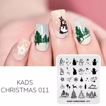 KADS Christmas 011 пластины для стемпинга ногтей, шаблоны снеговика, снежинки, елки, инструменты для маникюра