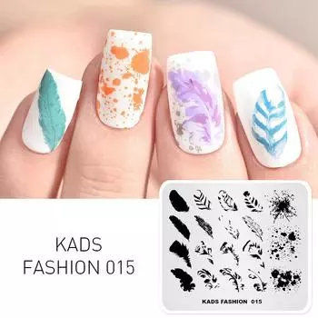 KADS Fashion 015 перо с надпечаткой, различные листья, шаблон для дизайна ногтей, штамповочная пластина, шаблон для маникюра «сделай сам», пластина