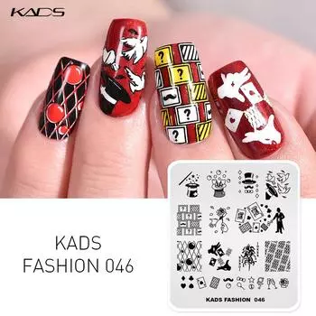 KADS Fashion 046 Пластины для штамповки ногтей Игральные карты Волшебная шляпа Шаблоны Маникюр для штамповки Пластины для дизайна ногтей Инструменты для штамповки ногтей