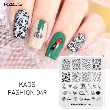 KADS Fashion 049 Шаблоны для штамповки ногтей Маникюрный штамп с принтом Трафарет для ногтей Профессиональные штамповочные пластины для ногтей