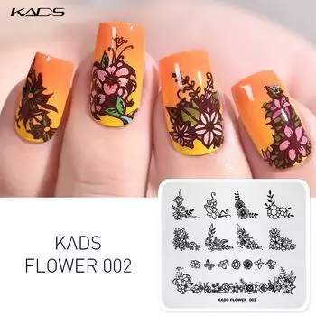 KADS Flower 002 Пластины для штамповки ногтей Бабочка Цветы Букет Форма Красота Дизайн ногтей Шаблон для печати Пластина