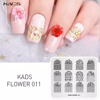 KADS Flower 011 Цветы Трава в полоску Шаблон с узором Красота Инструменты для дизайна ногтей DIY Дизайн Штамповая пластина