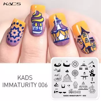 KADS Immaturity 006 Пластины для штамповки ногтей, шаблон для дизайна ногтей, пластина-шаблон для маникюра «сделай сам», аксессуары для ногтей, пиратский корабль, замок, колесо обозрения