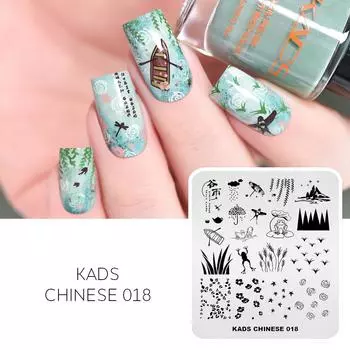 KADS Китайская пластина для штамповки ногтей 018, весенняя сцена, дизайн изображения, штамп для дизайна ногтей, профессиональные инструменты для печати маникюра